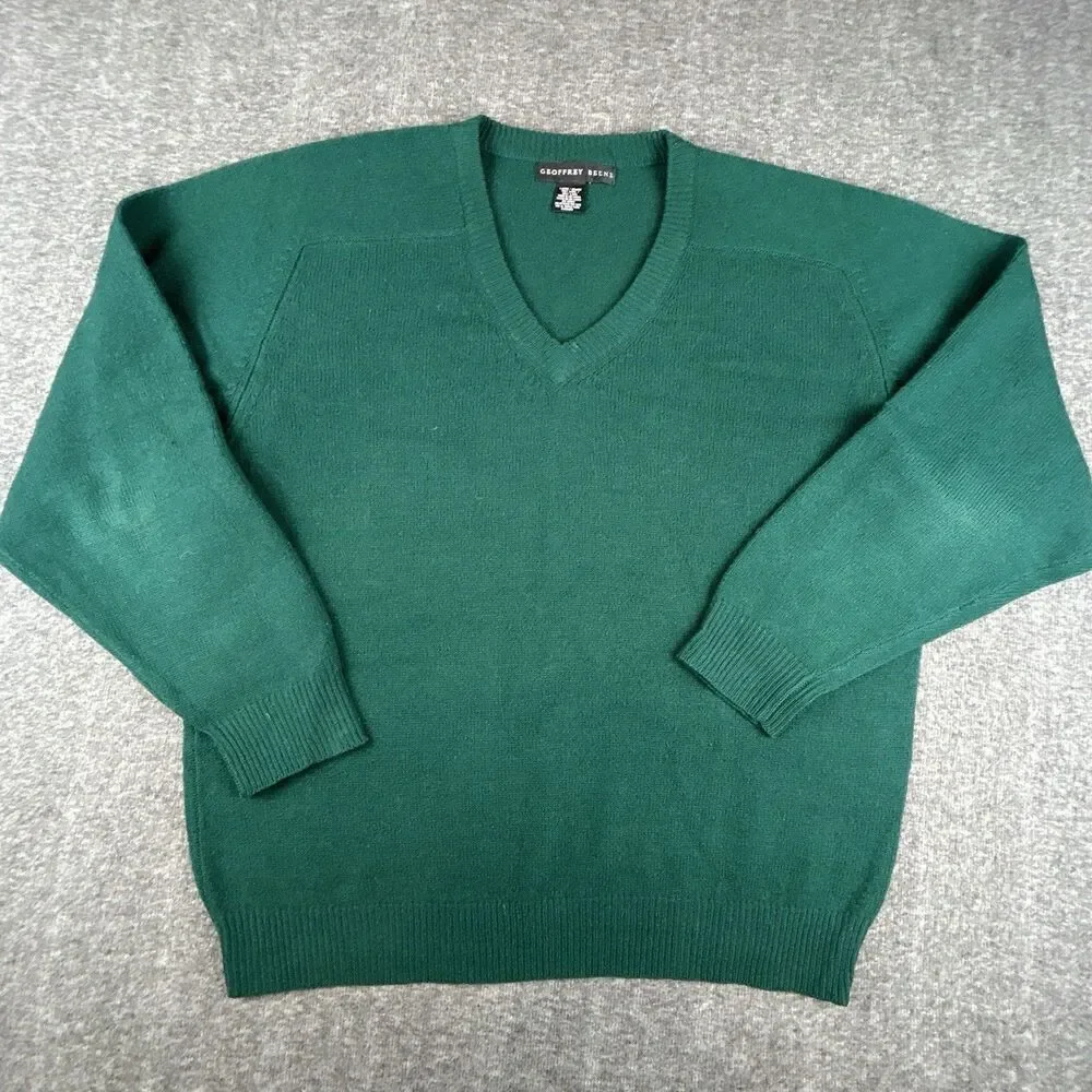 Lot of 2 100% Pure Wool Sweaters Mens Sz L Geoffrey Beene Beige/Green VTG 90’ - Picture 4 of 10